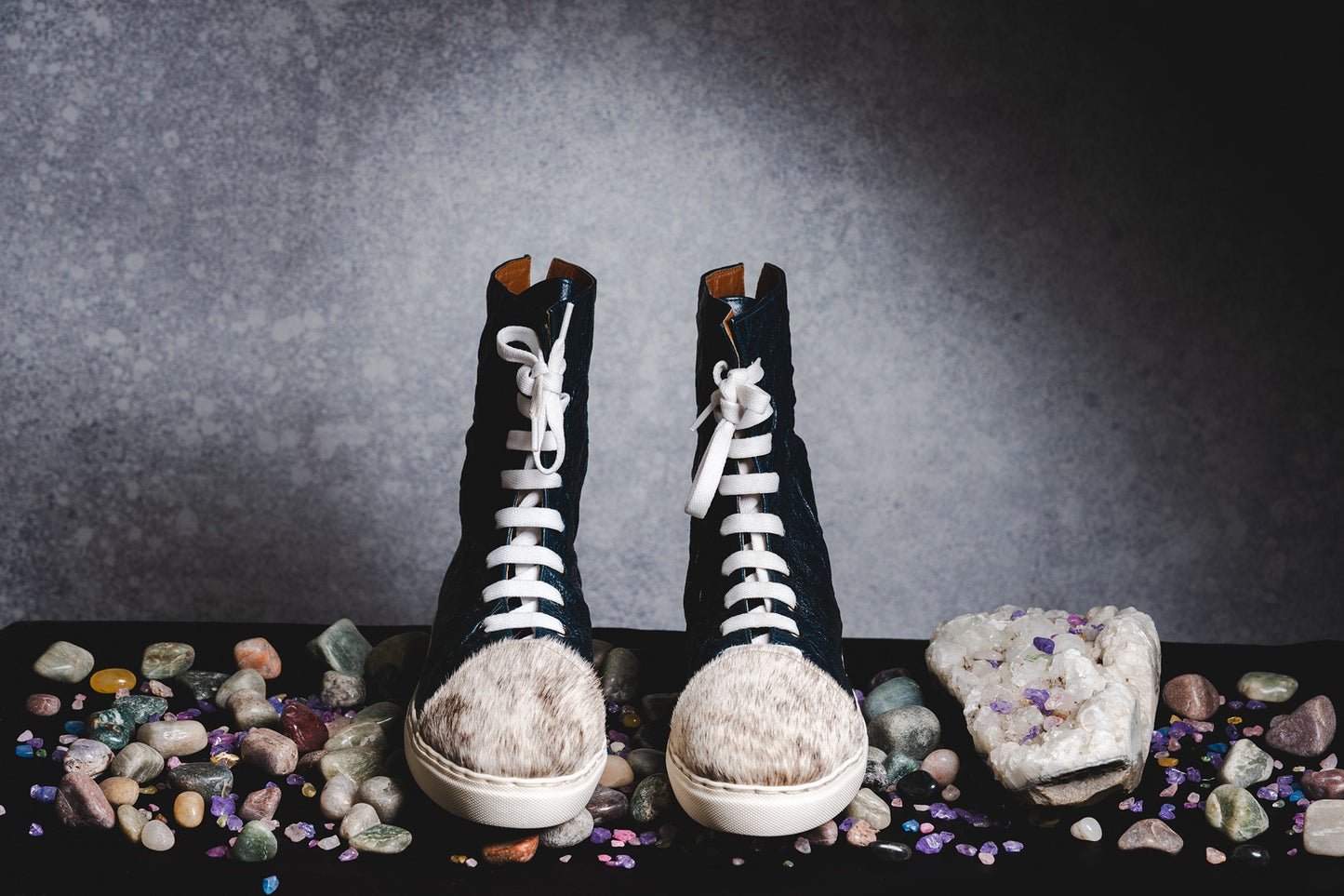 Teal Crinkle Hair-on Sneakers