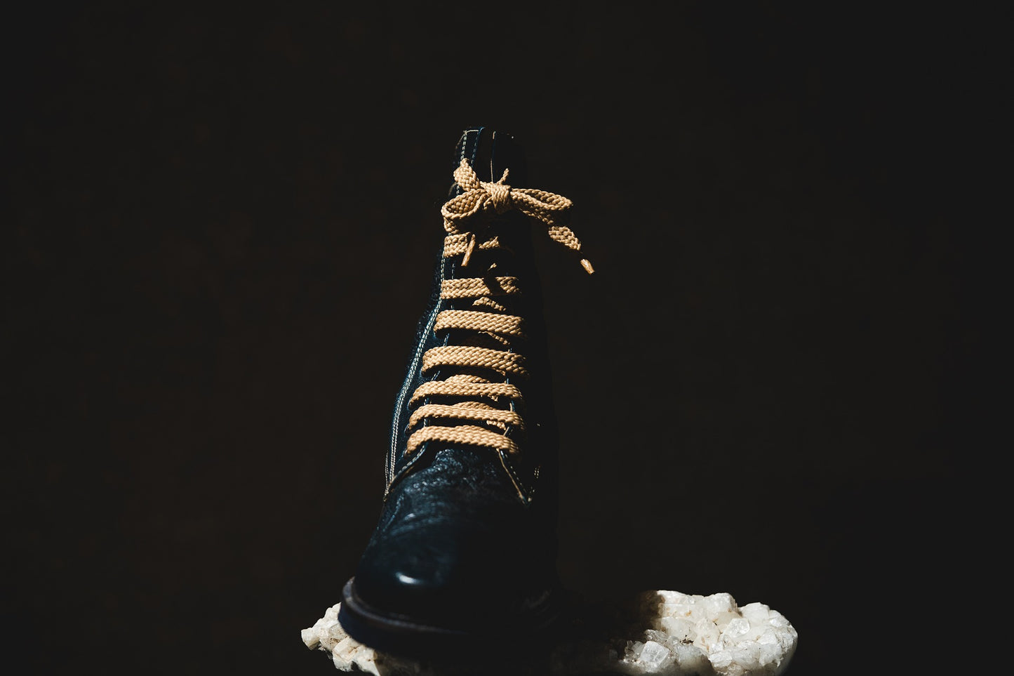 Teal Crinkle Boots with Beige Lacing